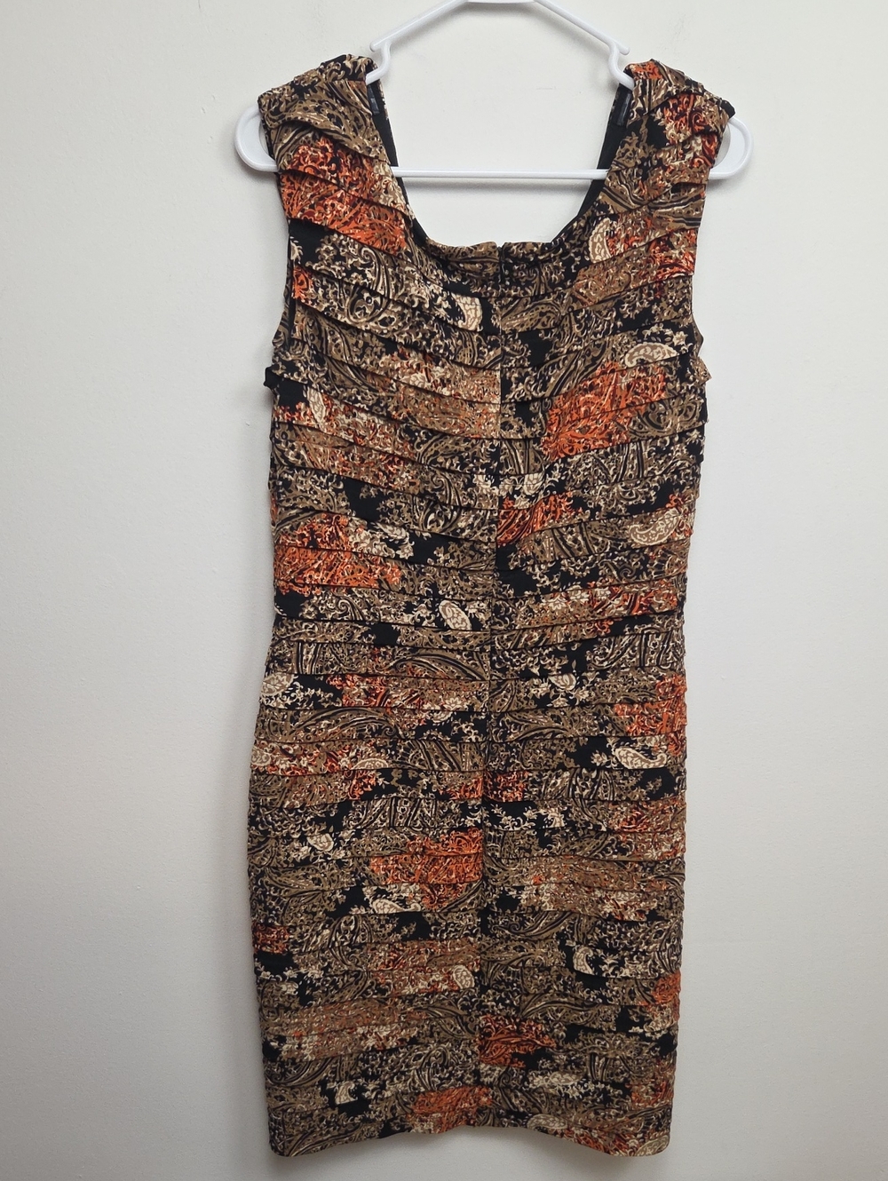 Adrianna Papell Classic Sleeveless Elegant Pleated Midi Dress Paisley Warm Tones - Picture 3 of 13
